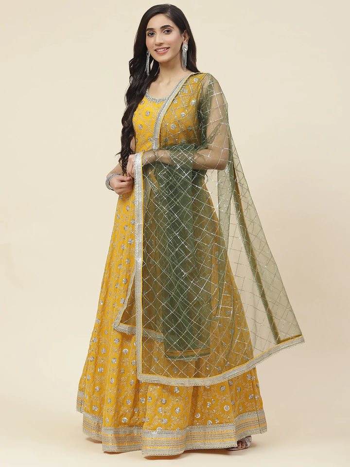 Sequin Embroidered Georgette Kurta With Dupatta