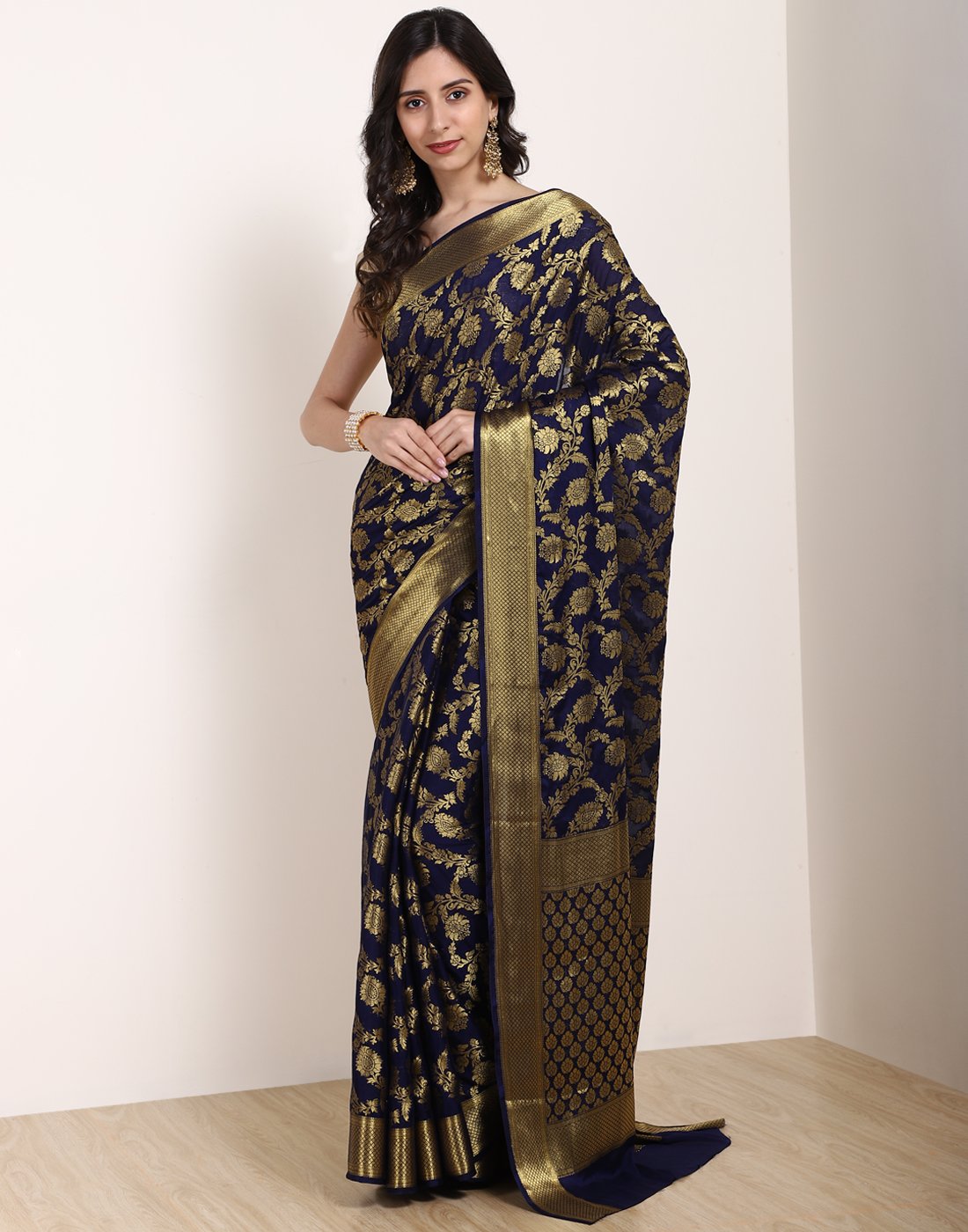 Navy Blue Art Crepe Saree