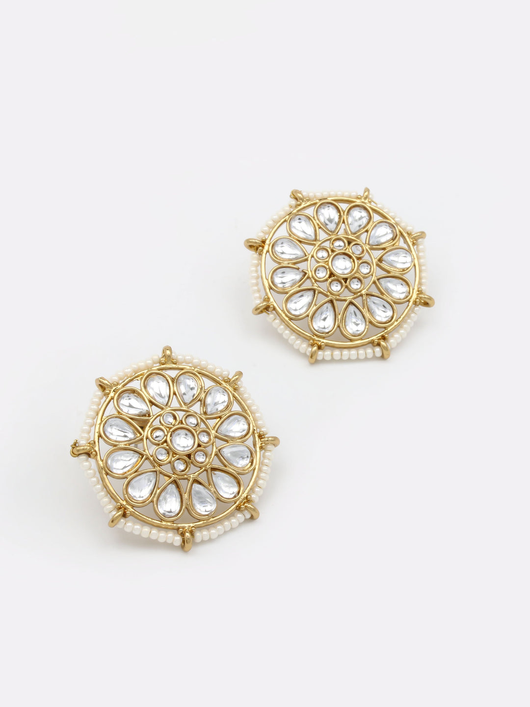 Gold &amp; White Stud Earrings
