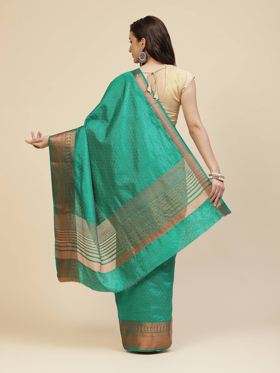 Zari Border Booti Tussar Woven Saree
