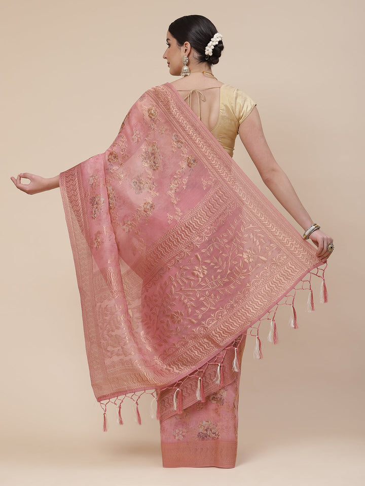 Floral Digital Printed Banarasi Pallu Cotton Saree