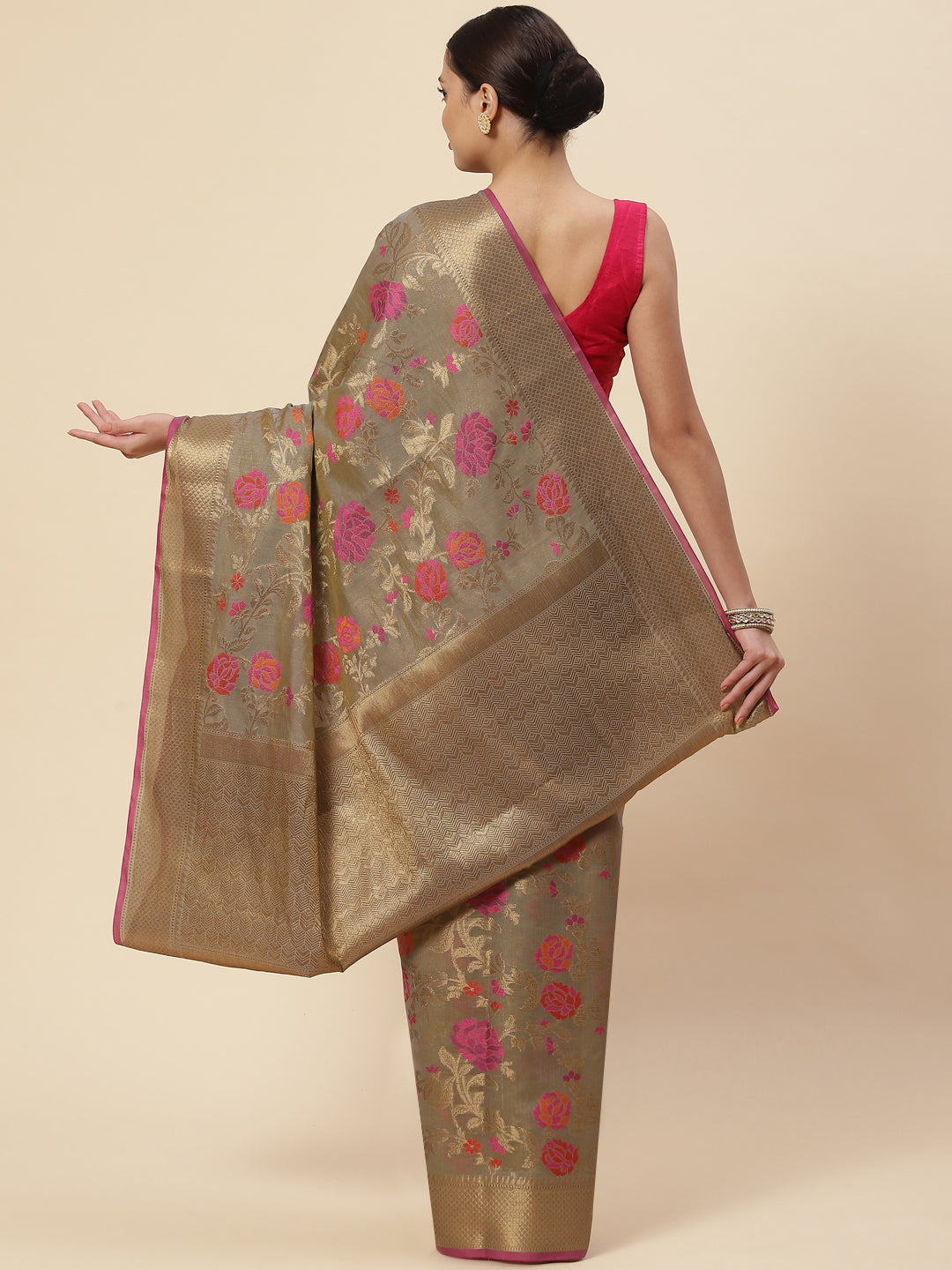 Floral Zari Jaal Cotton Woven Saree