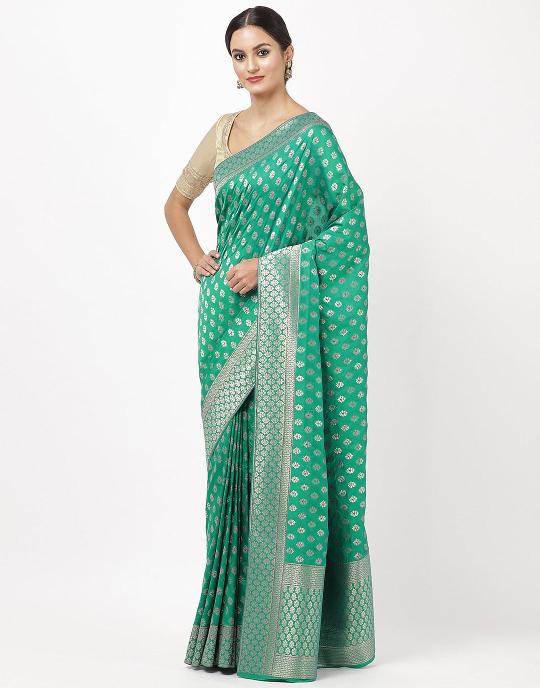 MBZ Meena Bazaar-Green Banarasi Woven Saree