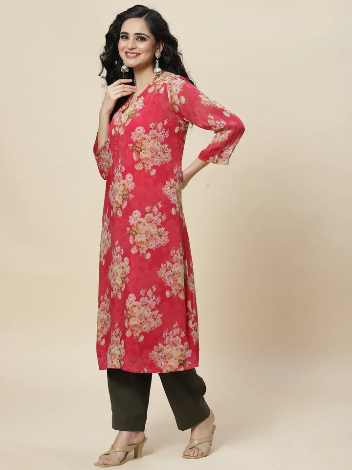 Floral Printed Organza Kurta With Palazzo &amp; Inner