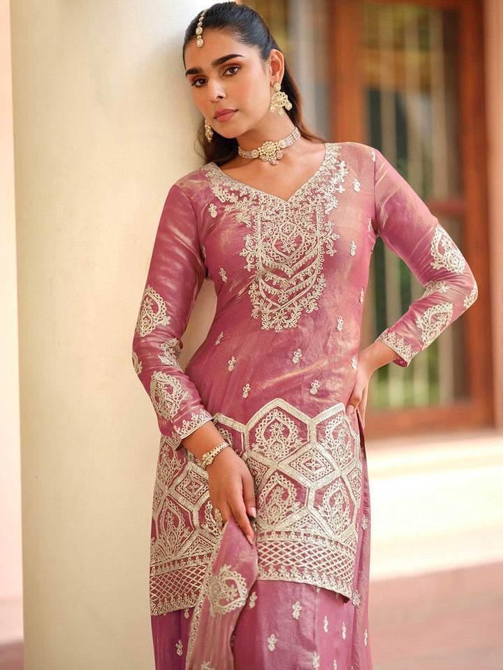 Embroidered Tora Silk Kurti With Gharara &amp; Dupatta