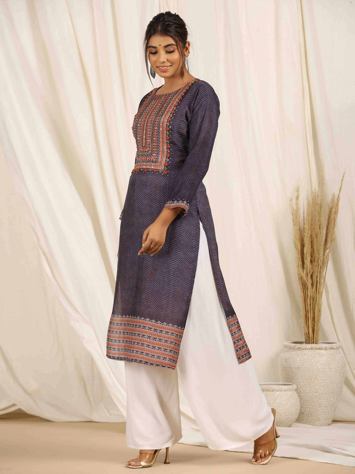 Printed With Yoke Embroidered Muslin Kurta