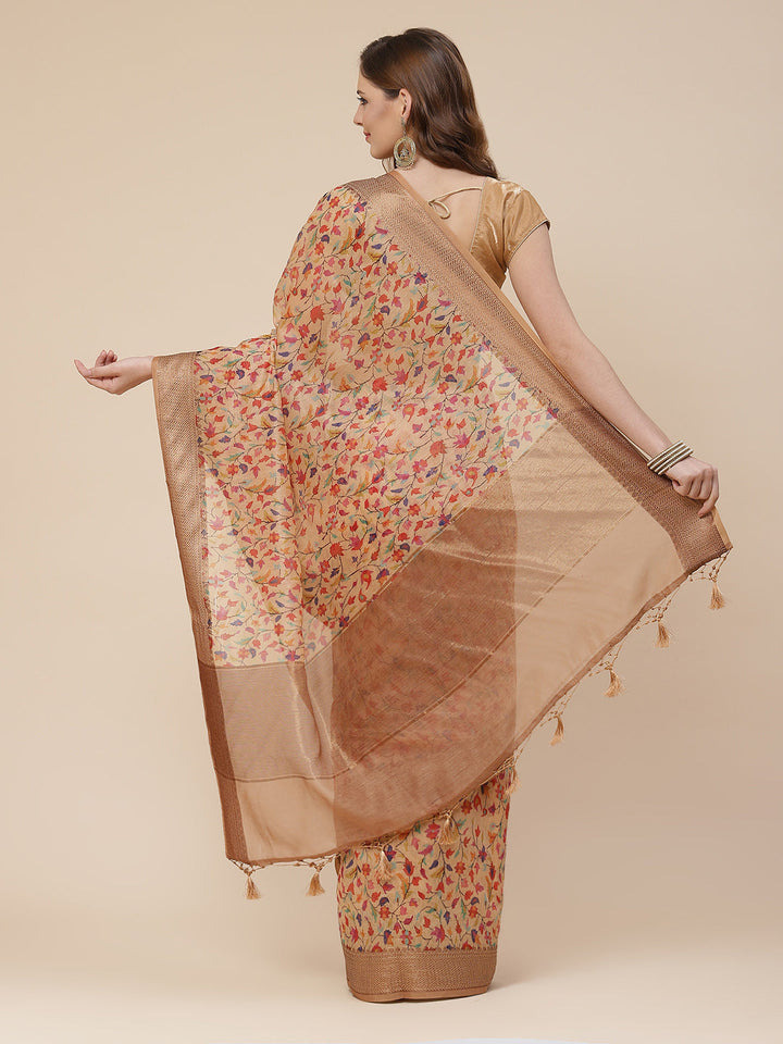 Printed Banarasi Border Pallu Cotton Saree
