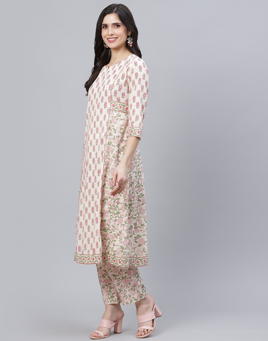 Floral Print Cotton Kurti Pant Set