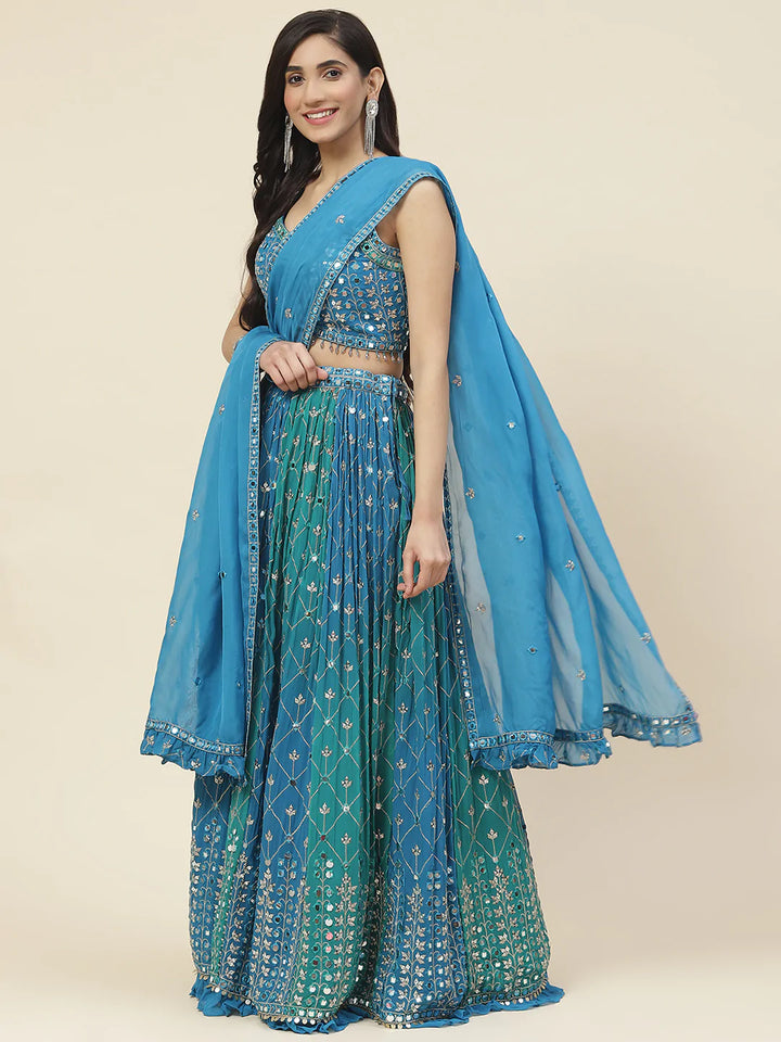 Resham Mirror Booti Georgette Choli With Lehenga &amp; Dupatta