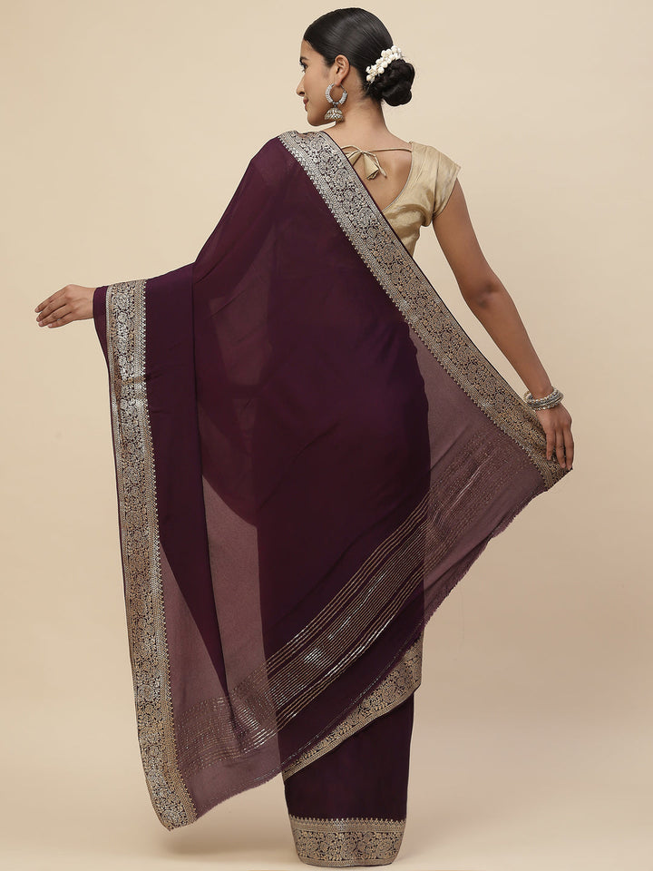 Zari Border Crepe Plain Saree