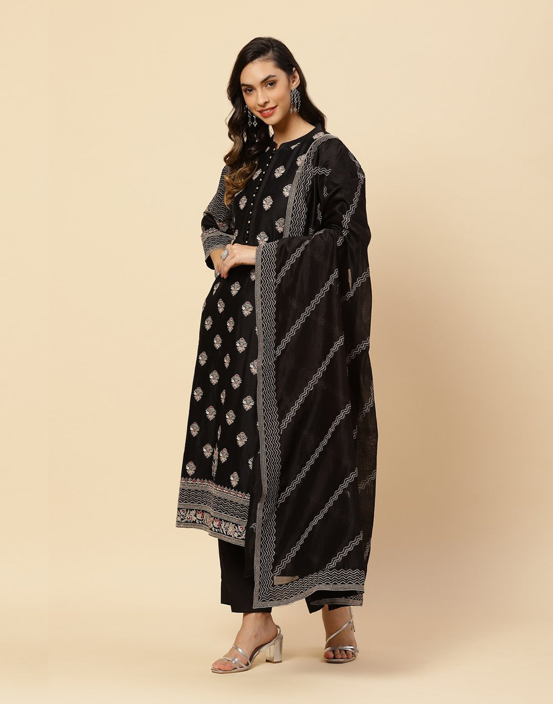 Resham Booti Embroidered Cotton Chanderi Salwar Kameez Stitched Suit With Chanderi Dupatta