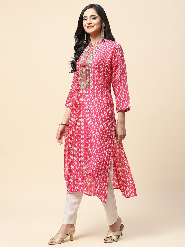 Printed With Yoke Embroidered Muslin Kurta