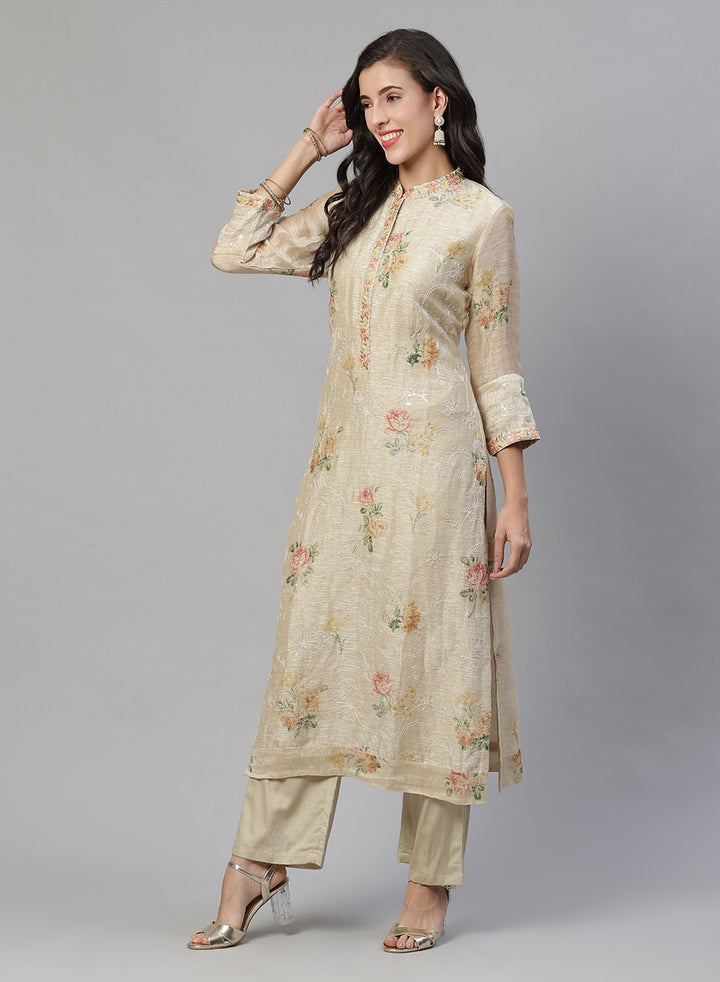 Printed Chanderi Kurti With Pant