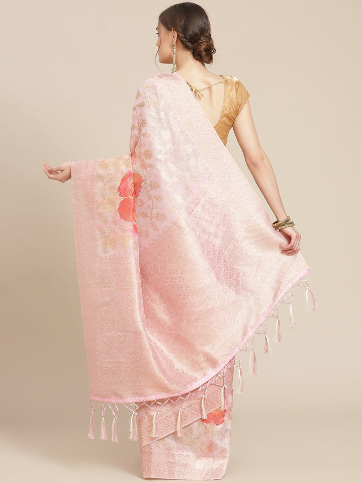 Digital Floral Printed Banarasi Pallu Cotton Chanderi Saree