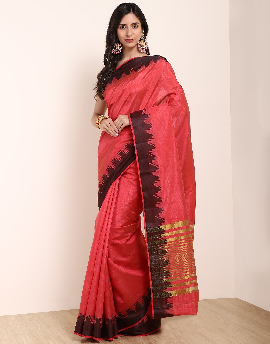 MBZ Meena Bazaar-Mustard Art Handloom Saree