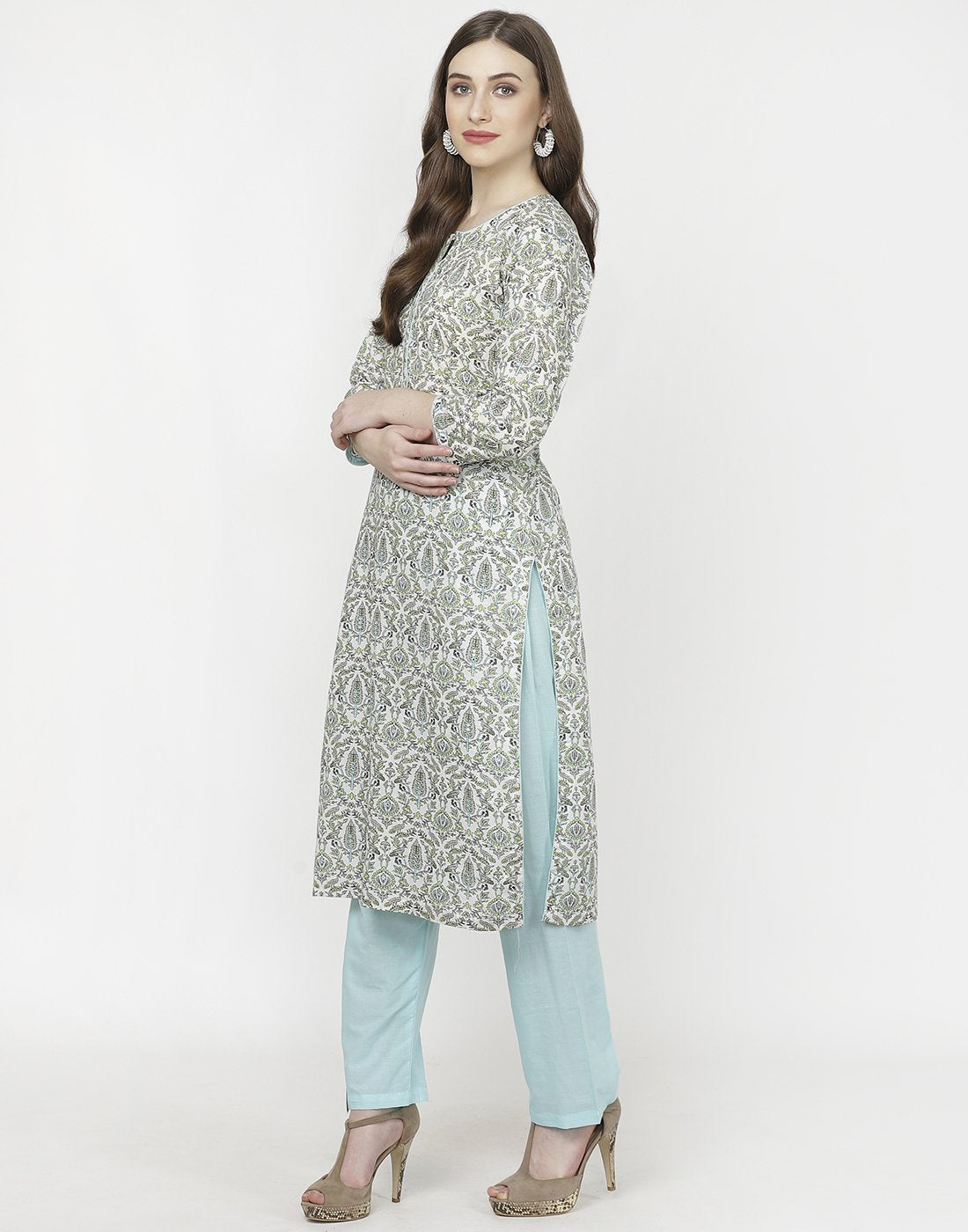 Cream Peach Cotton Kurti with Palazzo