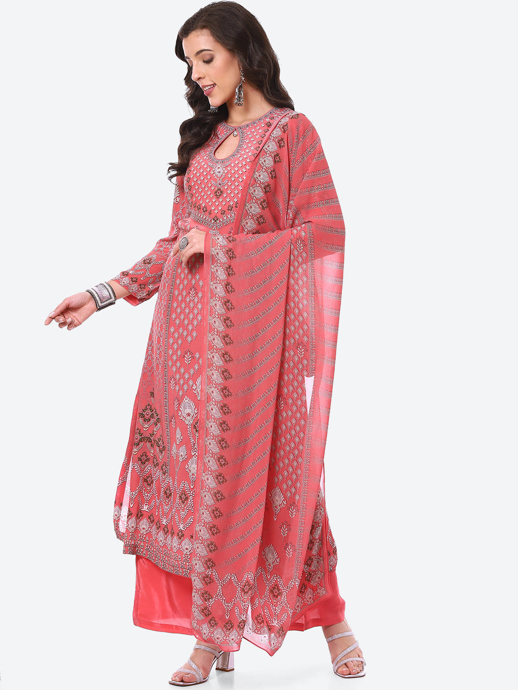 Digital Printed Crepe Kurta With Palazzo & Georgette Dupatta