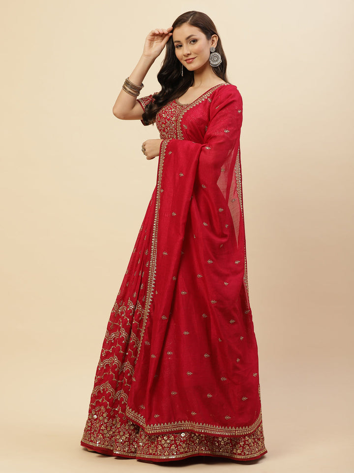 Sequin Work Art Handloom Choli With Lehenga &amp; Net Dupatta