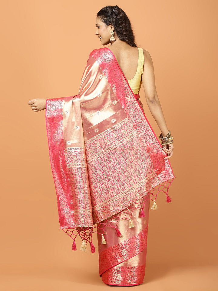 Plain Zari Border Banarasi Woven Saree