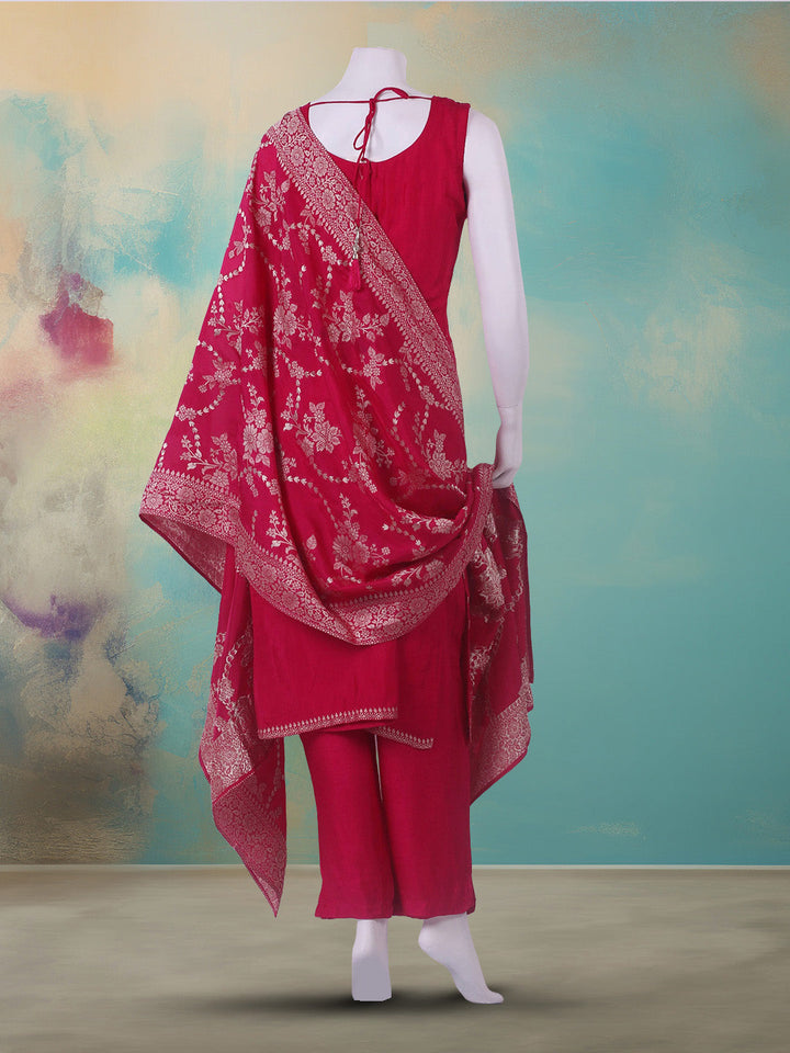 Embroidered Art Silk Suit With Pant &amp; Dupatta