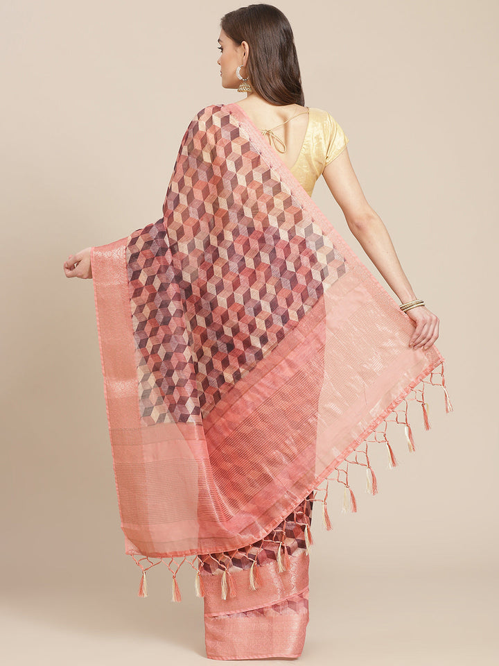 Abstract Printed Banarasi Pallu Cotton Woven Saree