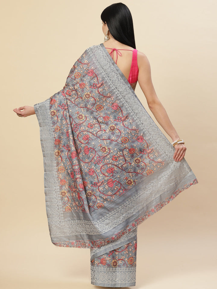 Digital Floral Printed Tussar Saree