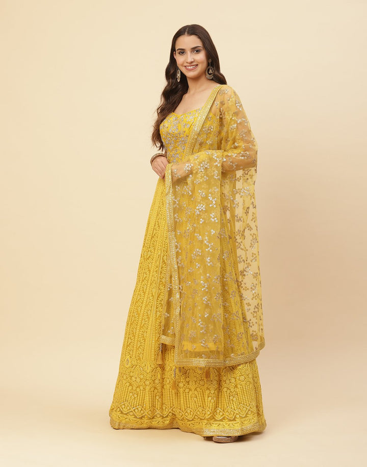 Embroidered Georgette Salwar Kameez Stitched Suit With Net Booti Dupatta