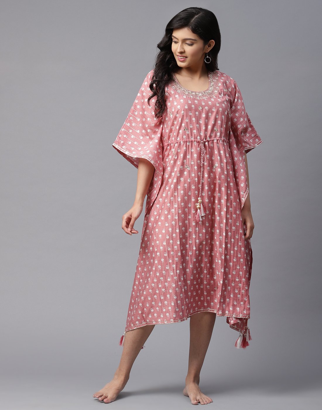 Cotton Printed Kaftan with Gota Work