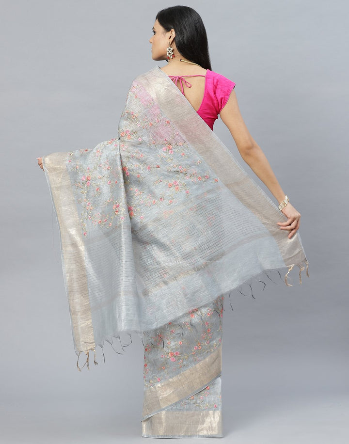 Cotton Linen Embroidery Saree