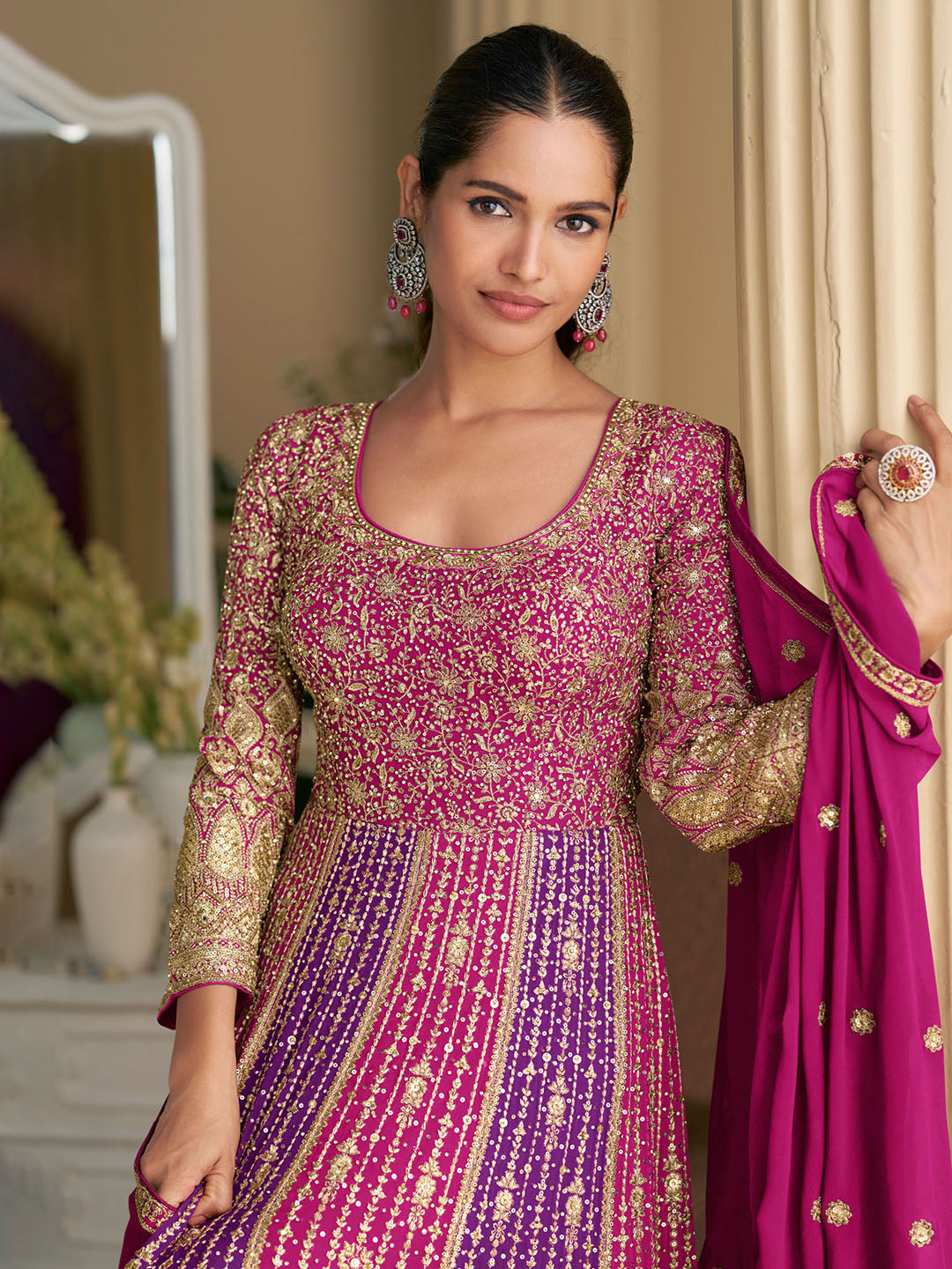 Embroidered Georgette Kurta With Pant &amp; Dupatta