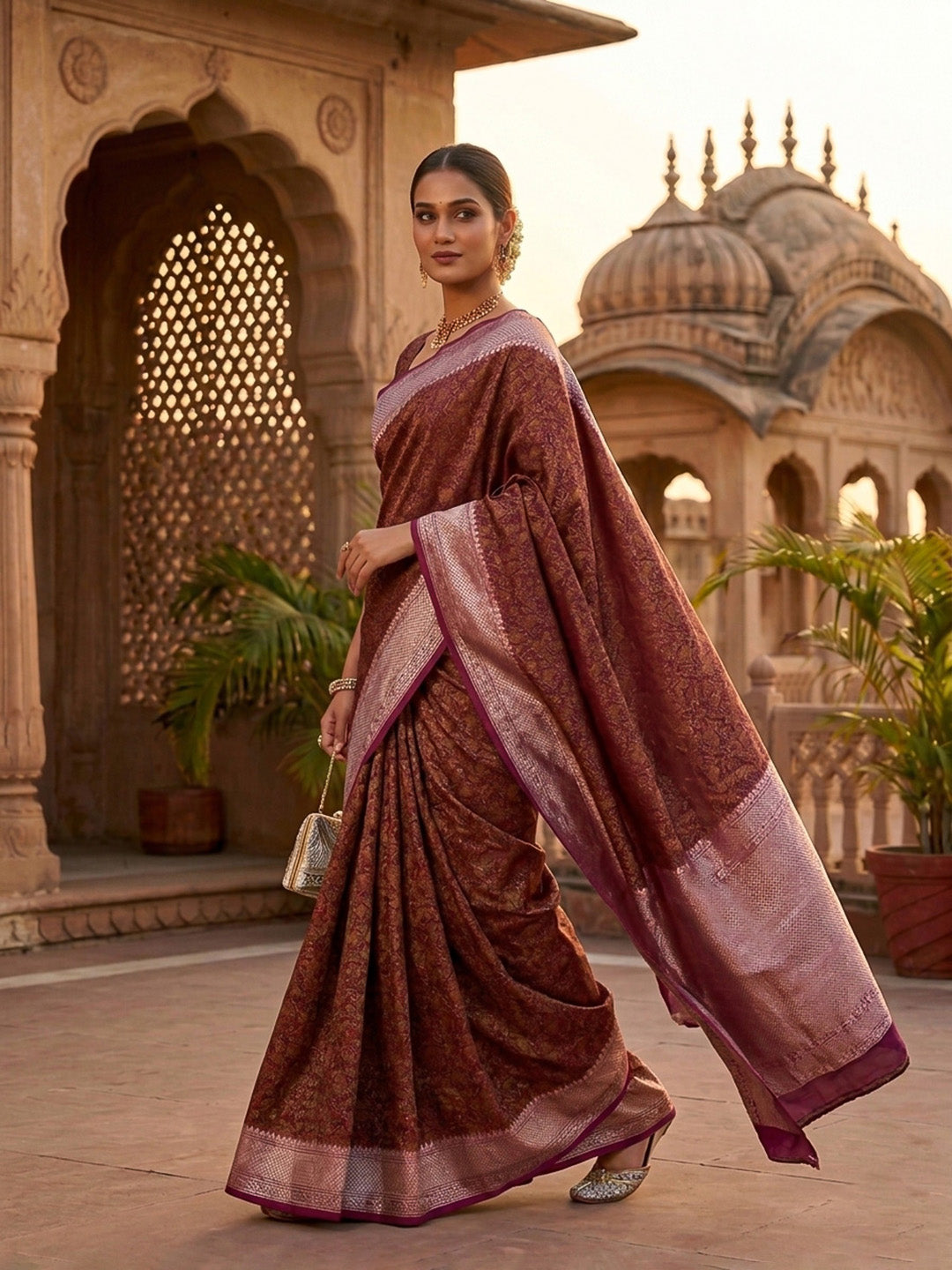 Rani Woven Design Satan Resham Banarasi Saree