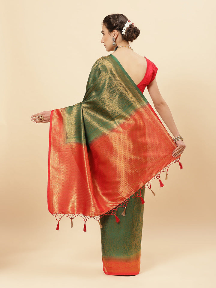 Brocade Zari Jaal Art Handloom Saree  with Contrast Blouse