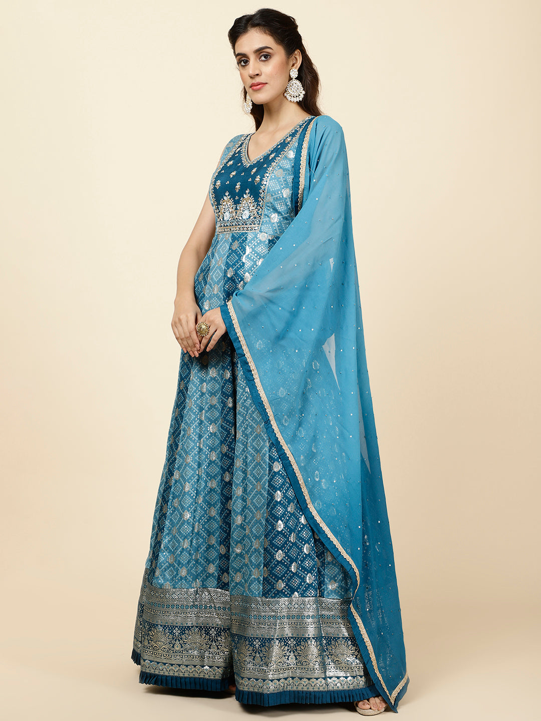 Zari Woven Chanderi Kurta With Dupatta