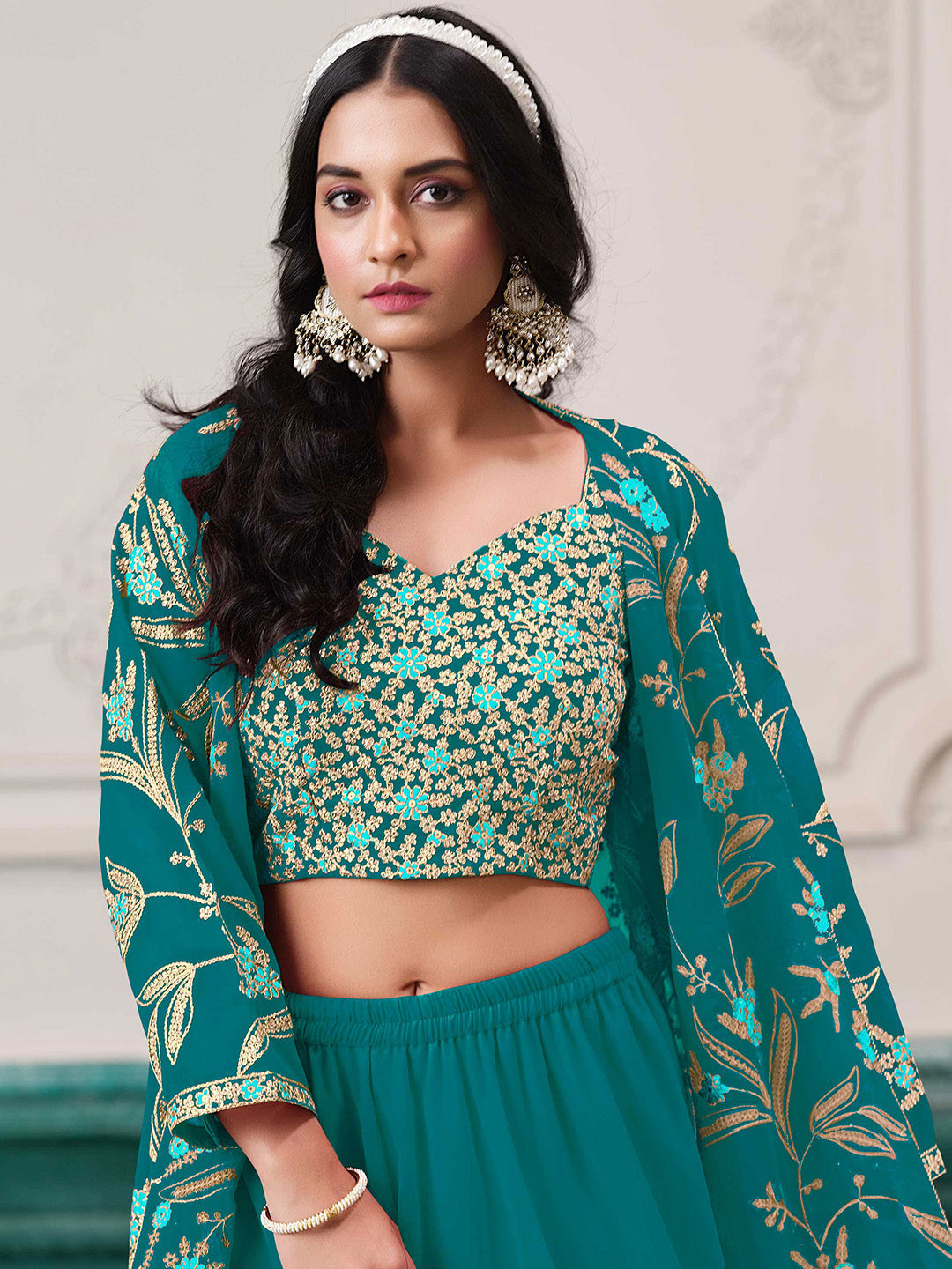 Embroidered Georgette Choli With Plazzo &amp; Jacket