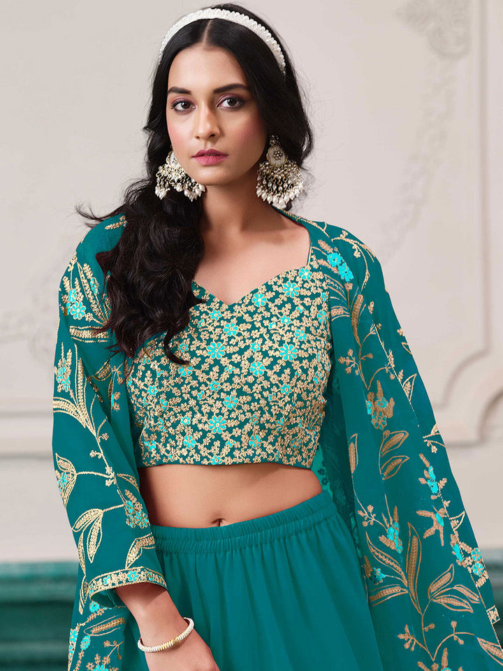 Embroidered Georgette Choli With Plazzo &amp; Jacket