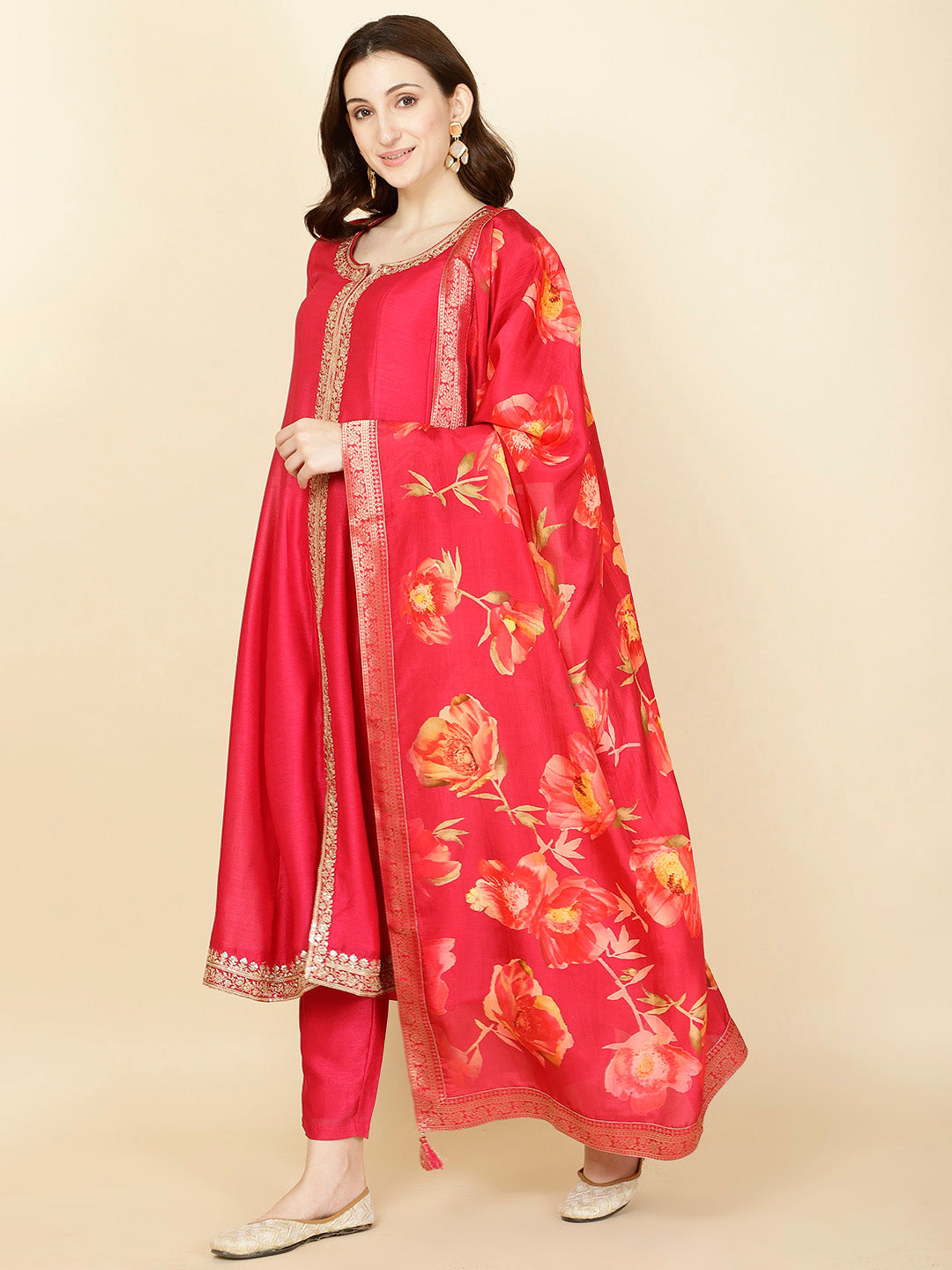 Neck Embroidery Handloom Kurta With Pants &amp; Dupatta