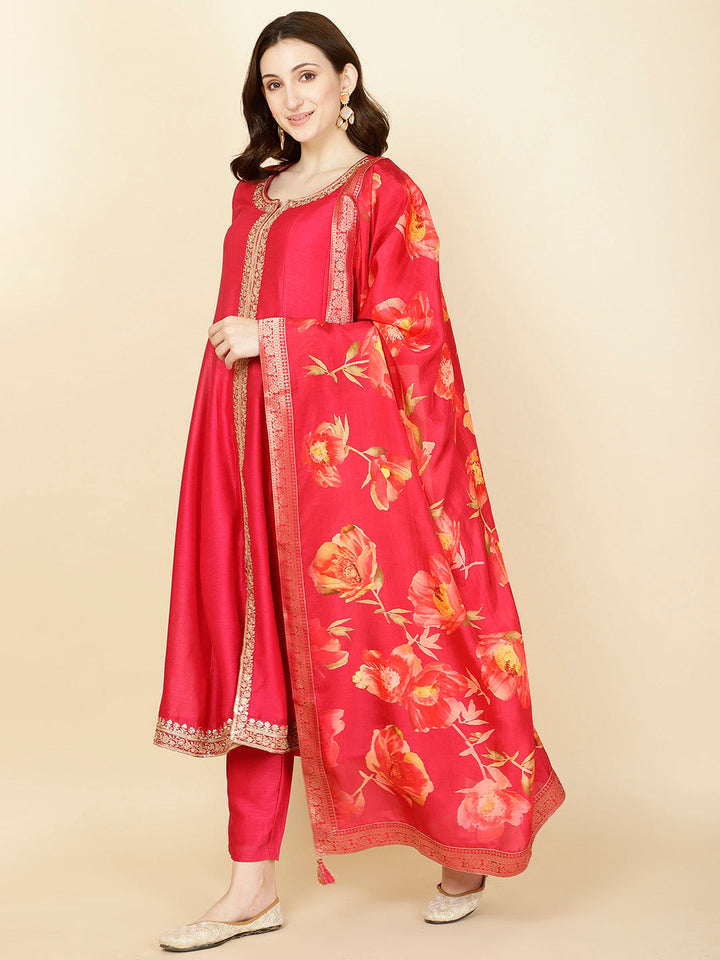 Neck Embroidery Handloom Kurta With Pants &amp; Dupatta