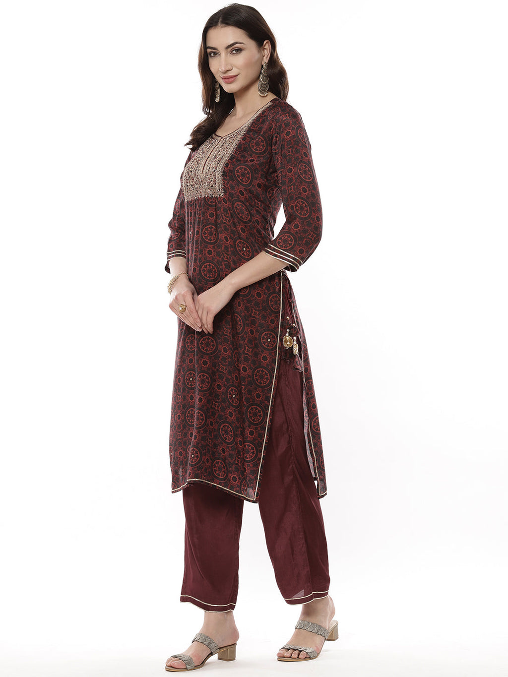 Block Printed Gota Patti Cotton Kurti With Pant