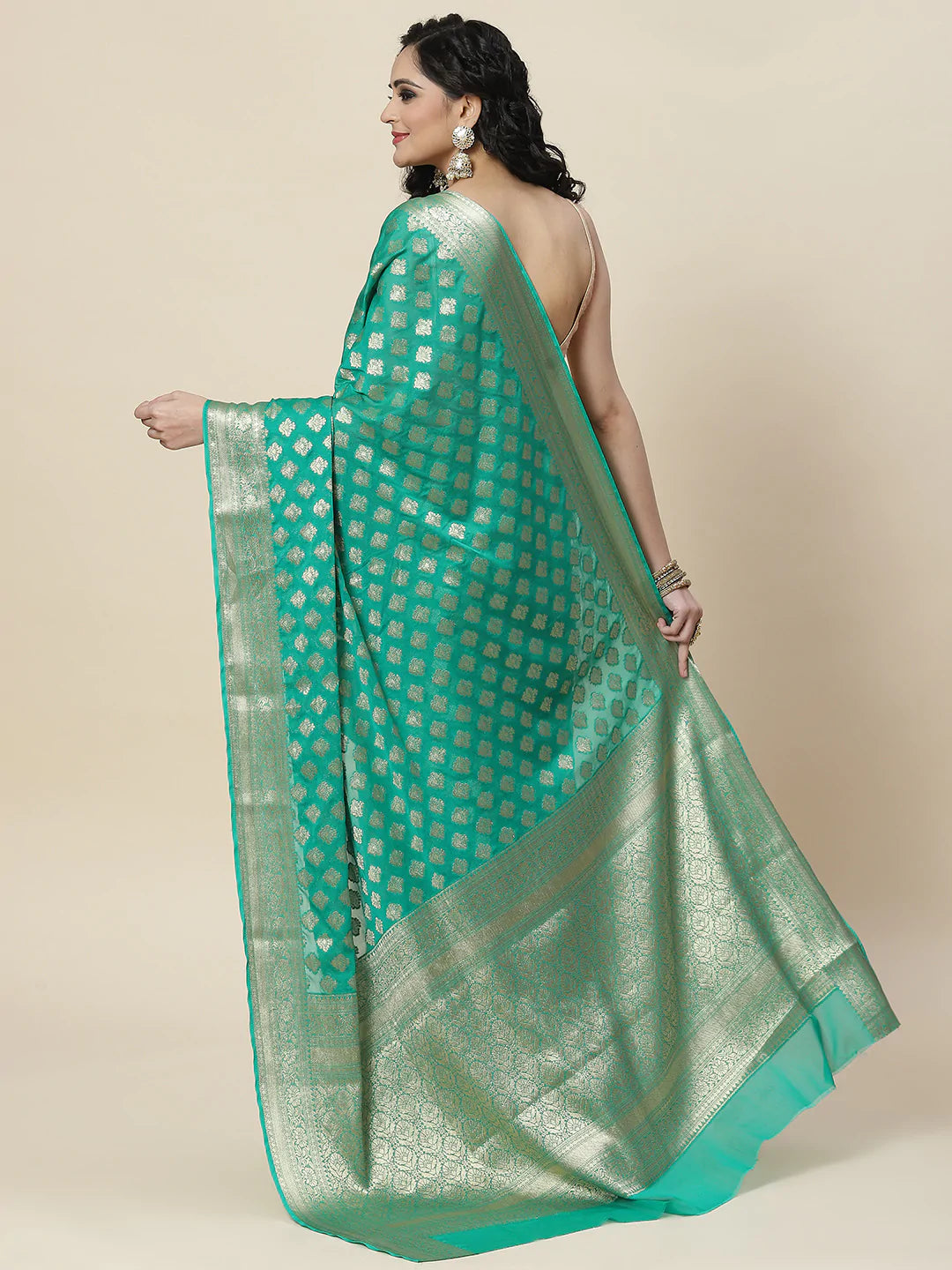 Zari Booti Chiffon Plain Saree