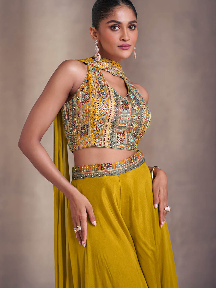 Embelished Chinon Choli With Plazo &amp; Dupatta