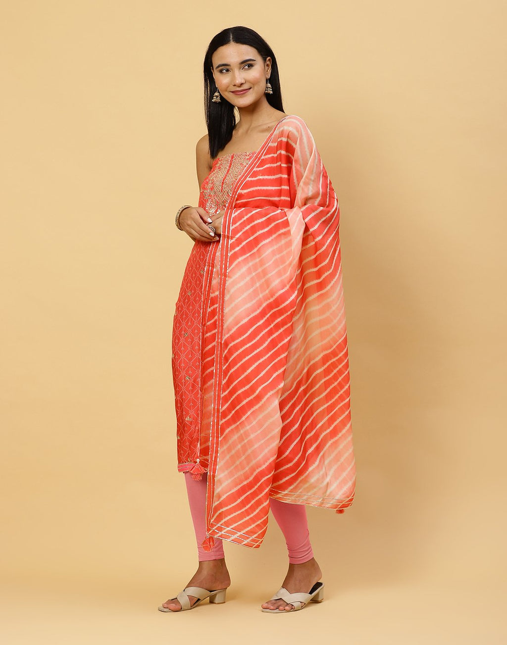 Printed Muslin Leheriya Suit Piece