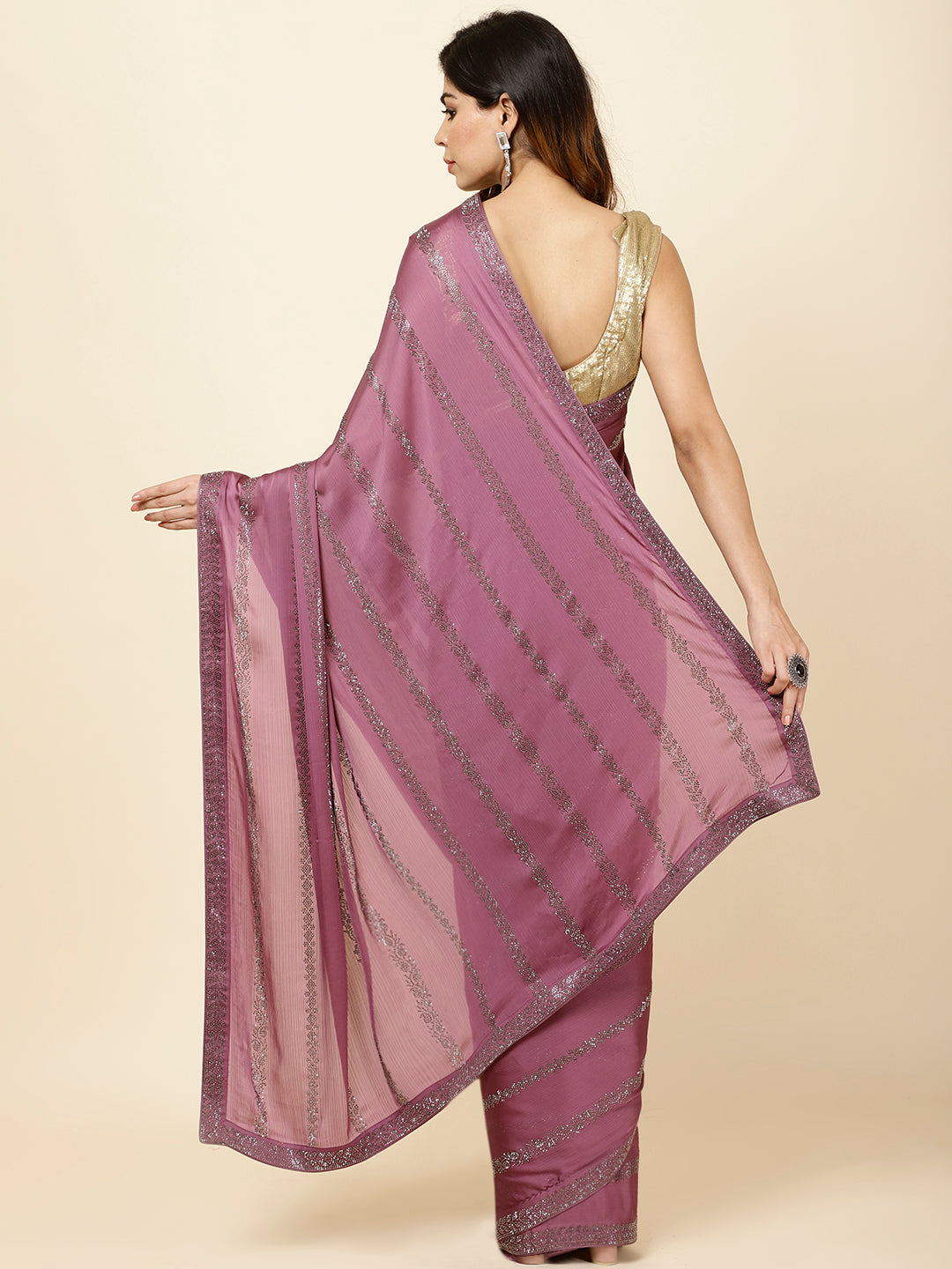 Stone Embroidered Chiffon Saree