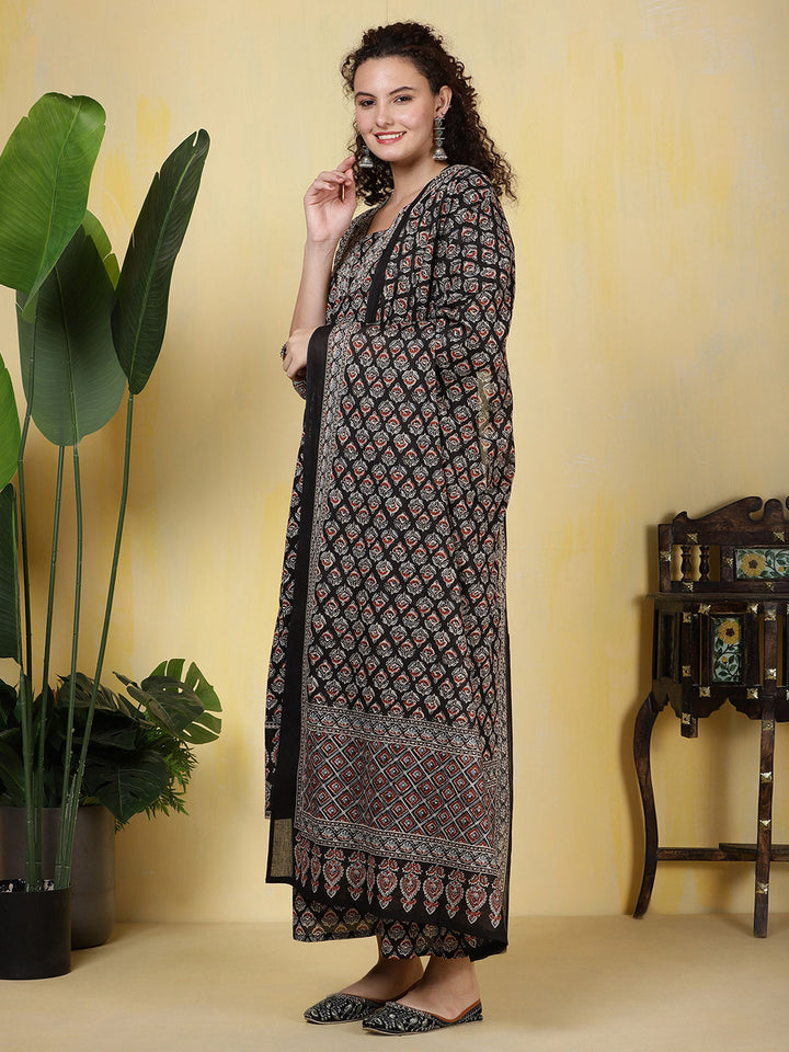Printed Cotton Blend Kurta With Pants &amp; Dupatta