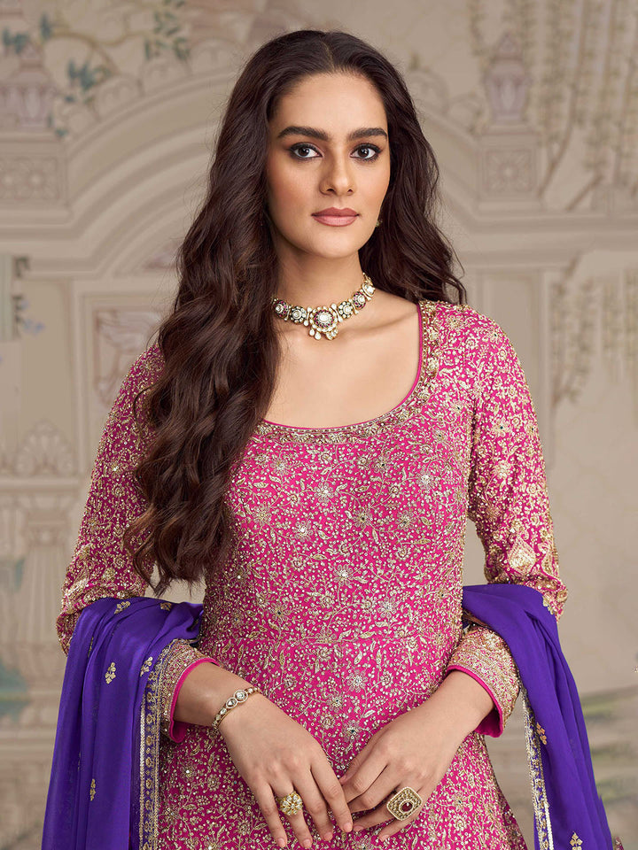 Embroidered Georgette Kurta With Pant &amp; Dupatta