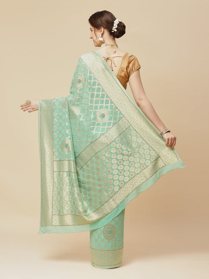 Zari Jaal Stone Art Georgette Plain Saree