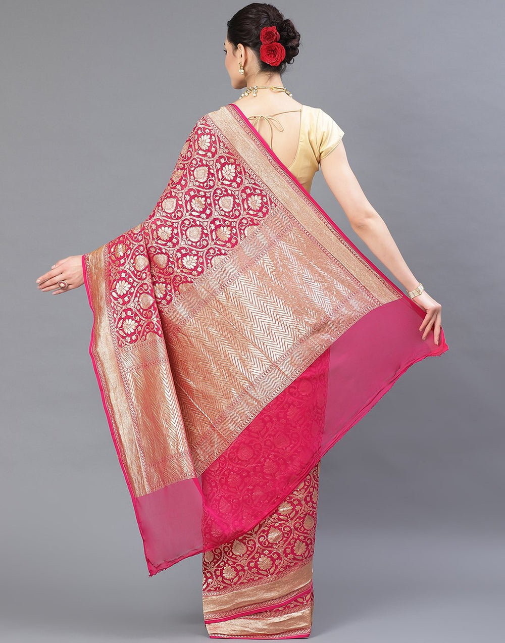 MBZ Meena Bazaar-Rani Georgette Banarasi Khaddi Saree