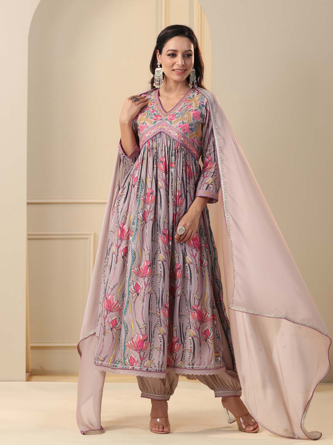 Printed Cotton Kurta With Pants & Dupatta