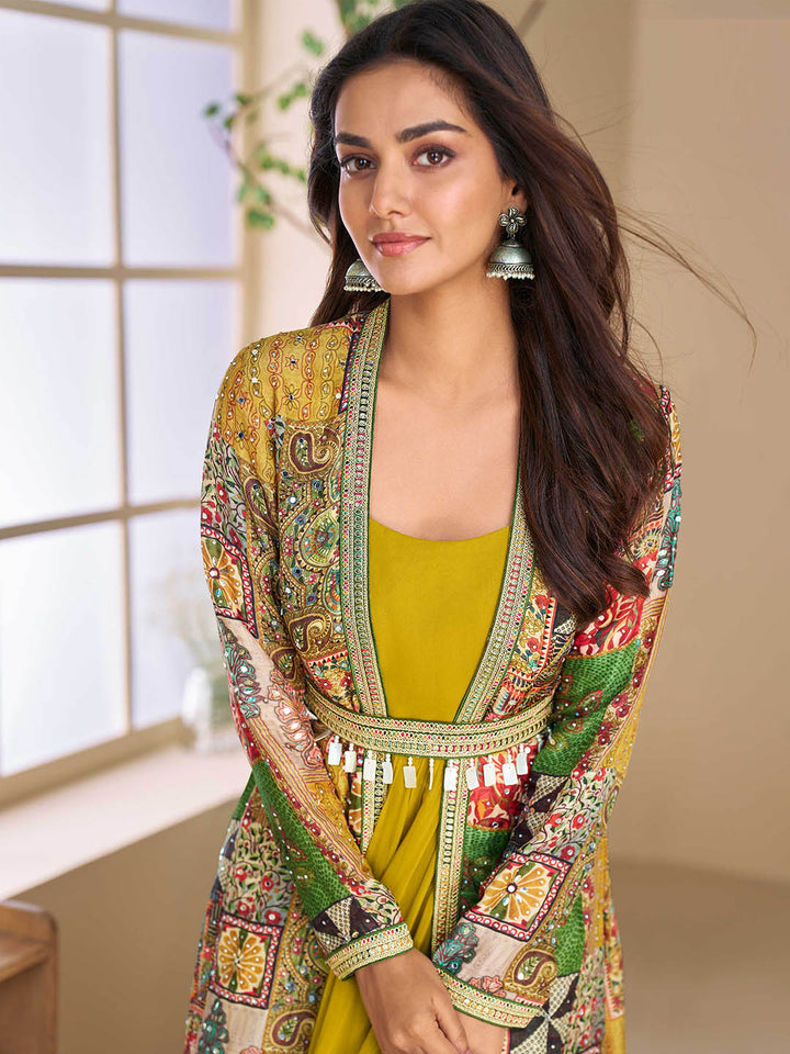 Embroidered Georgette Dress With Gown