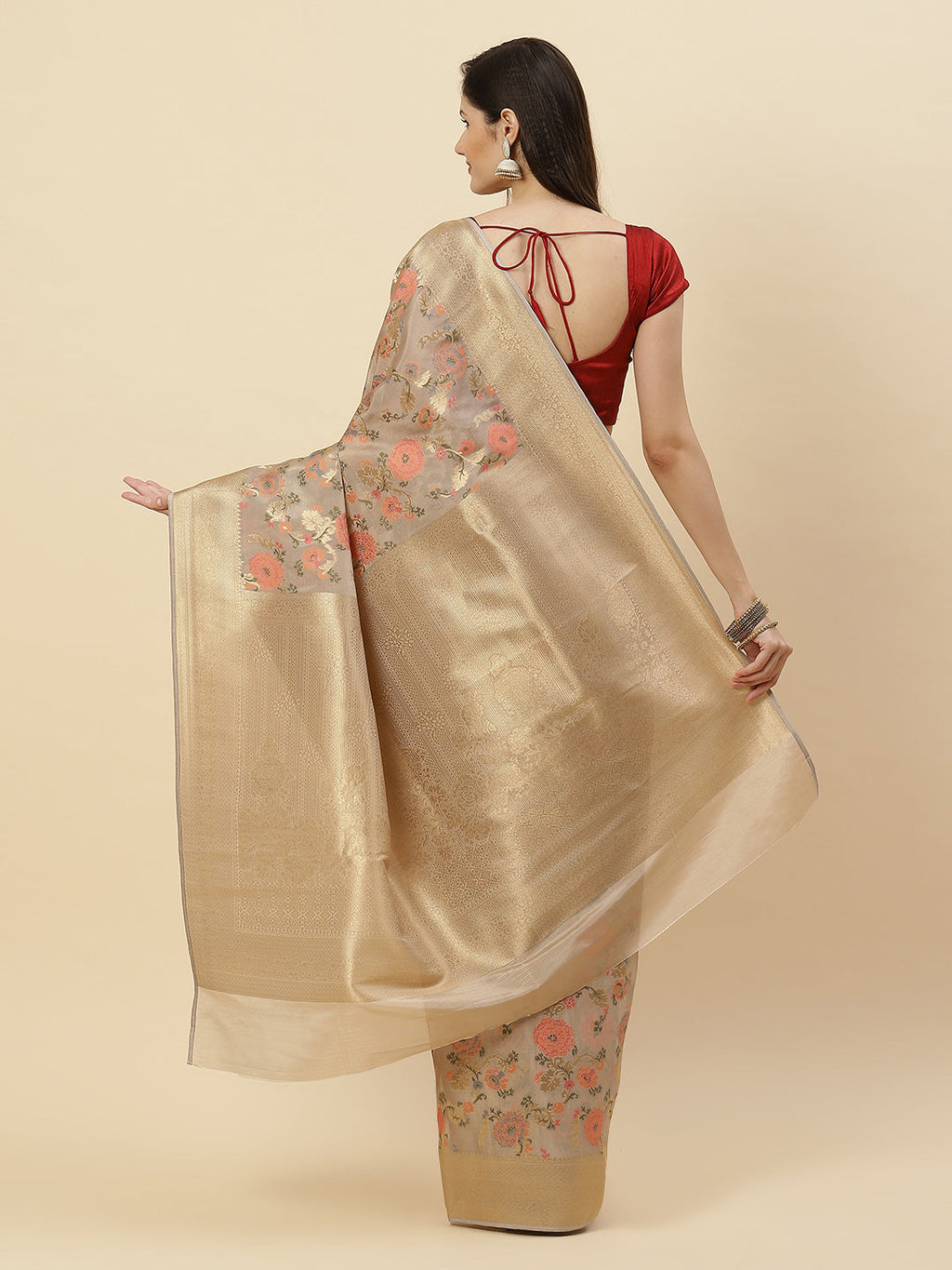 Zari Jaal Organza Woven Saree