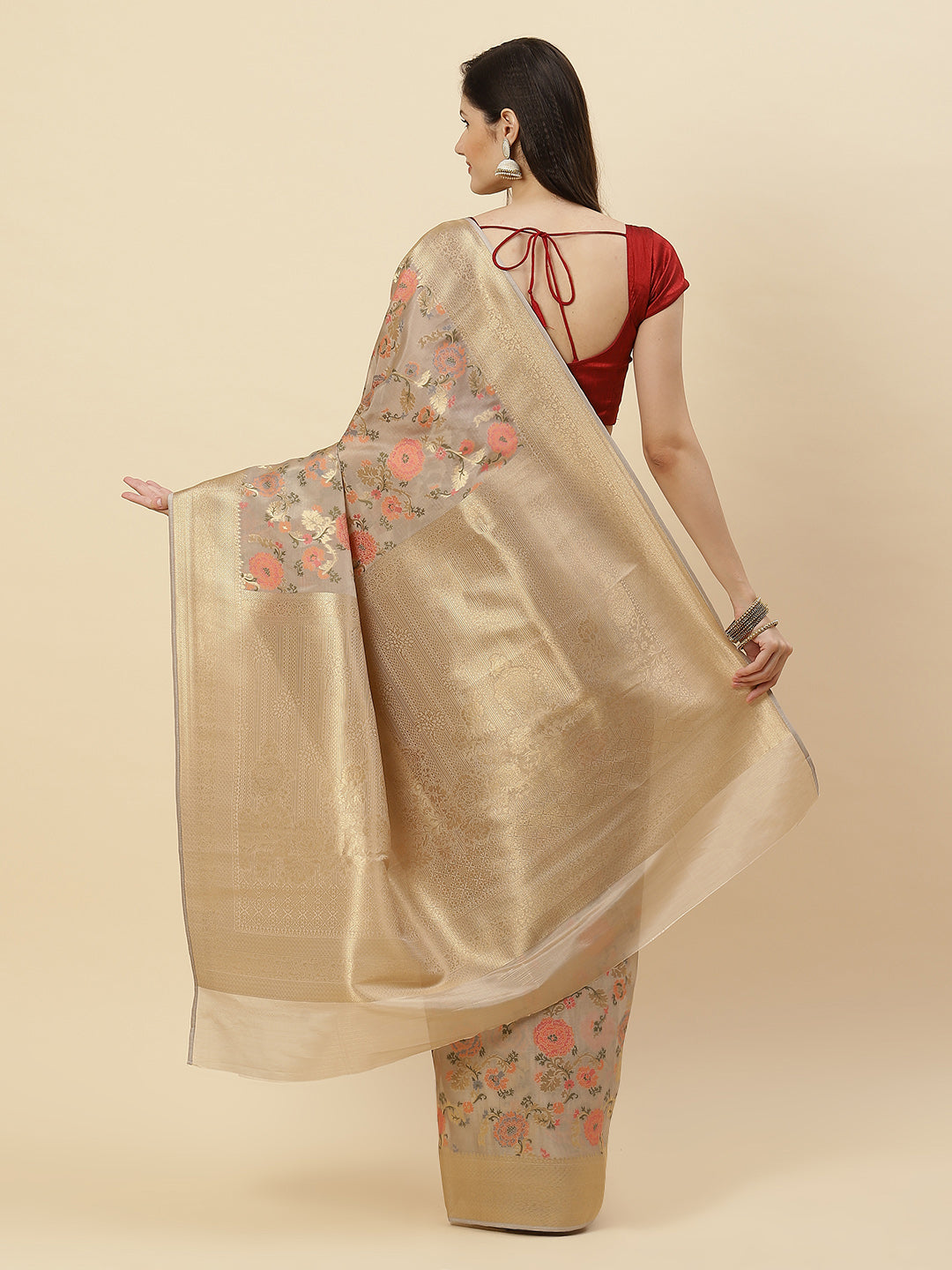 Zari Jaal Organza Woven Saree